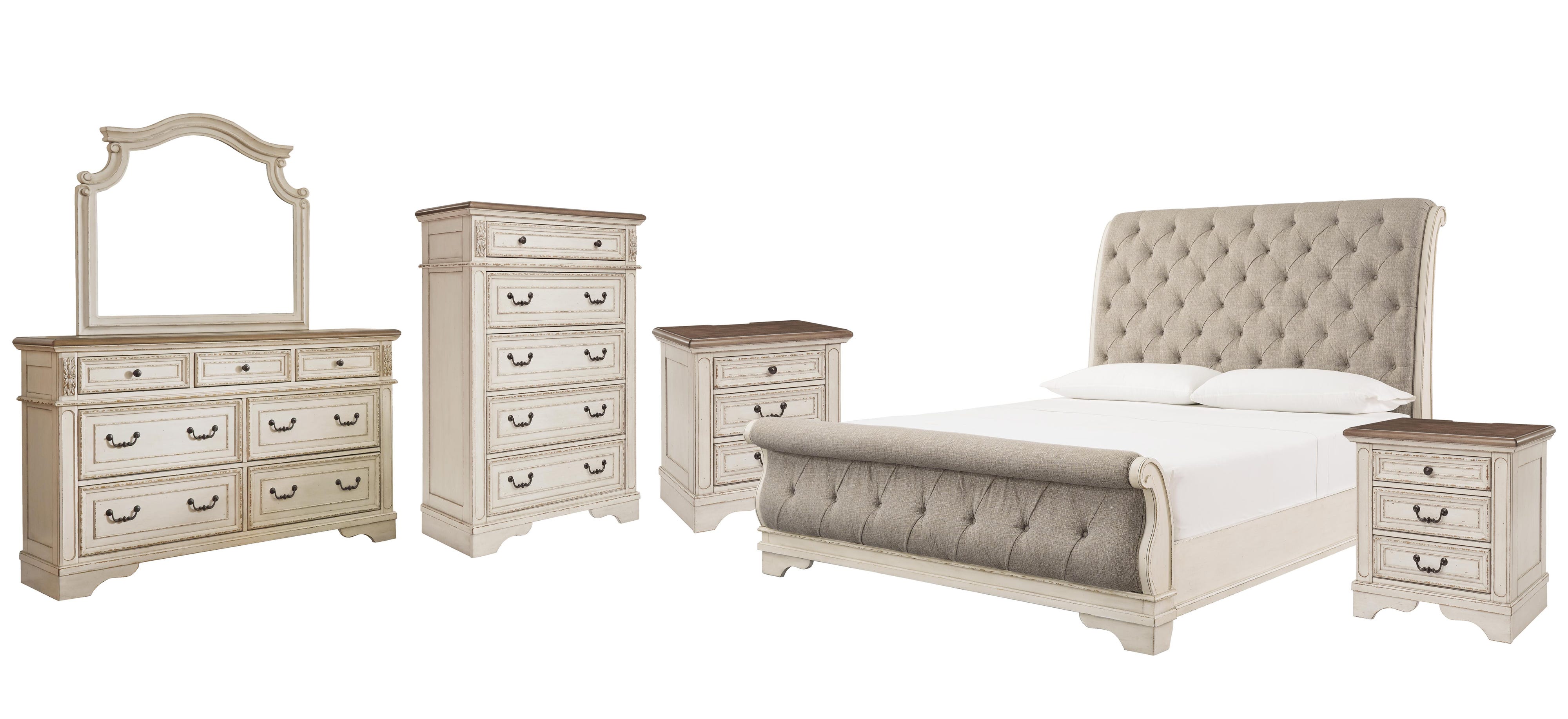 Realyn Sleigh Bed with Mirrored Dresser, Chest and 2 Nightstands