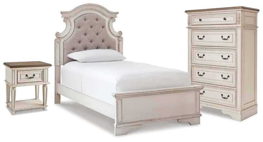 Realyn Panel Bed, Chest and Nightstand