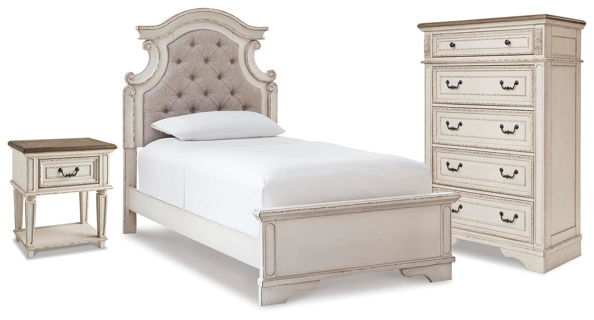 Realyn Panel Bed, Chest and Nightstand