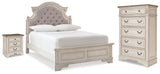 Realyn Upholstered Panel Bed, Chest and Nightstand