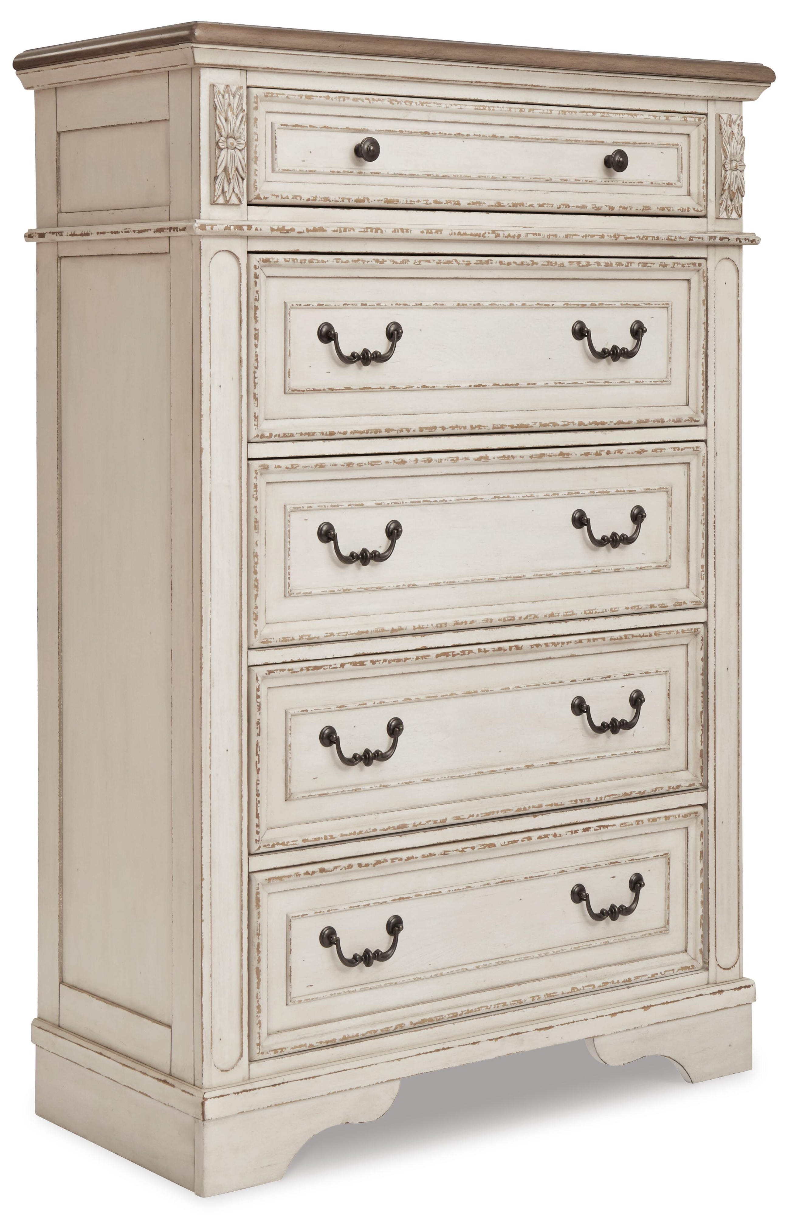 Realyn Panel Bed, Dresser, Mirror and Chest