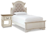Realyn Upholstered Panel Bed and Nightstand