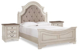 Realyn Upholstered Panel Bed and 2 Nightstands
