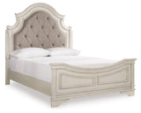 Realyn Upholstered Panel Bed, Dresser, Mirror and 2 Nightstands