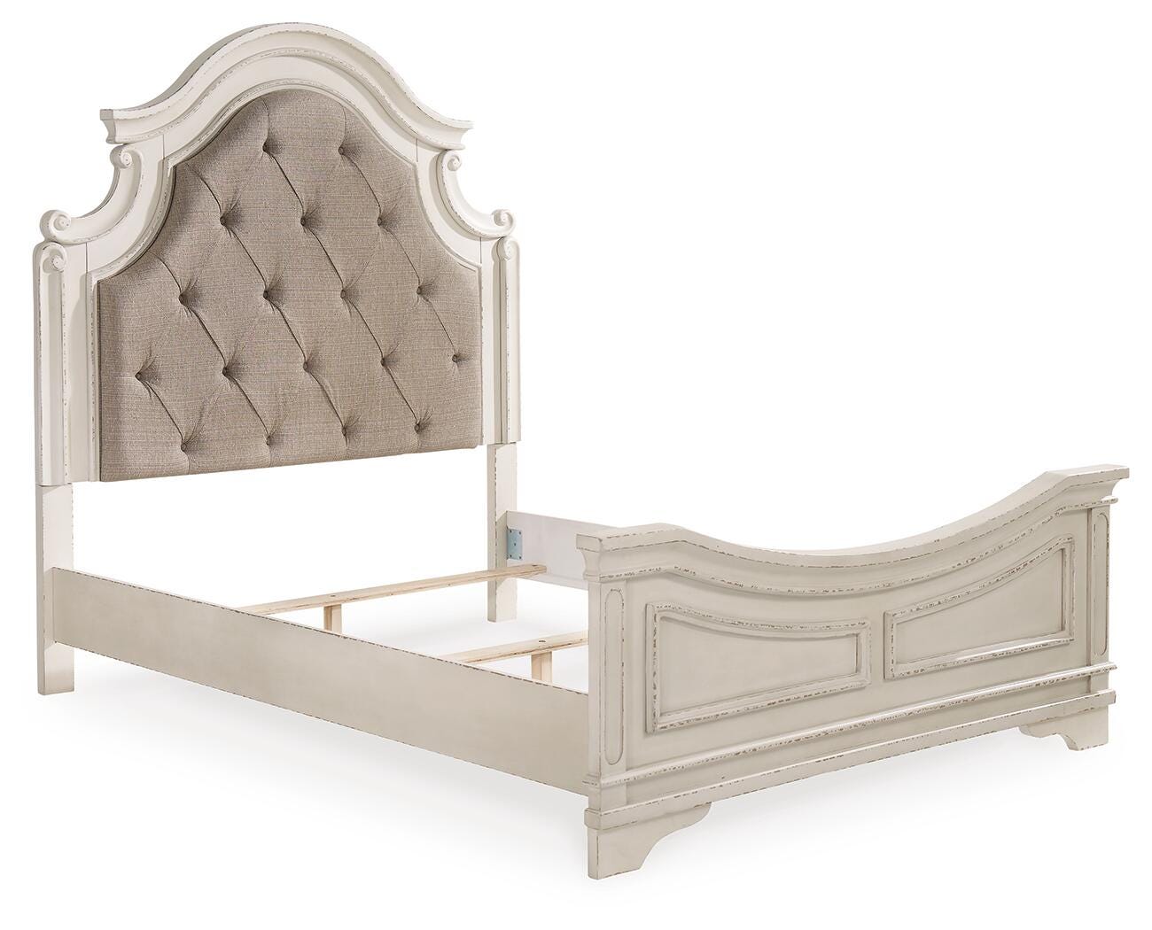 Realyn Upholstered Panel Bed, Dresser, Mirror and 2 Nightstands