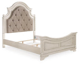 Realyn Upholstered Panel Bed, Dresser, Mirror and 2 Nightstands