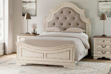 Realyn Upholstered Panel Bed and 2 Nightstands