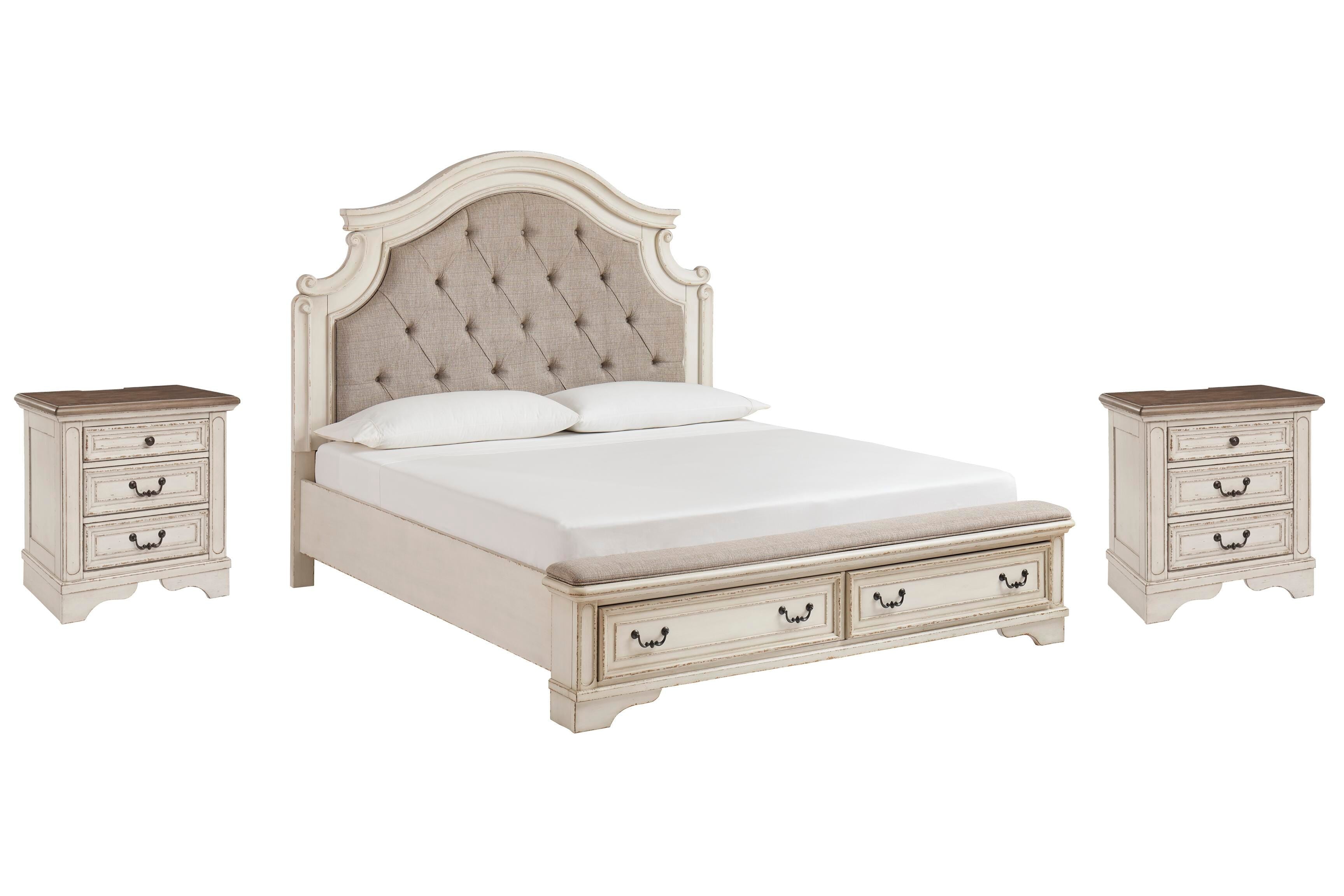 Realyn Upholstered Bed with 2 Nightstands