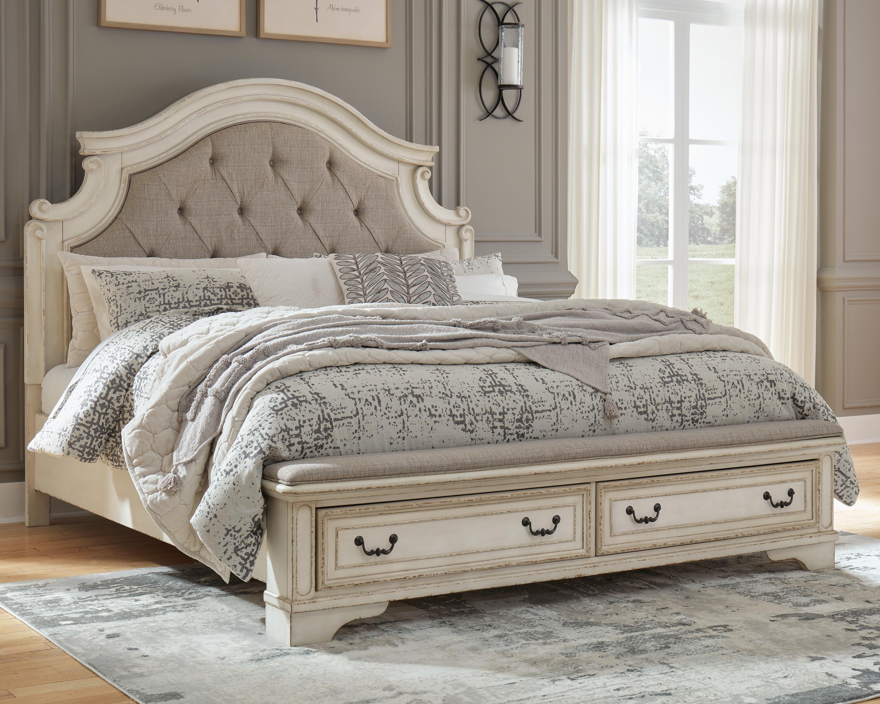 Realyn Panel Storage Bed, Dresser, Mirror and 2 Nightstands
