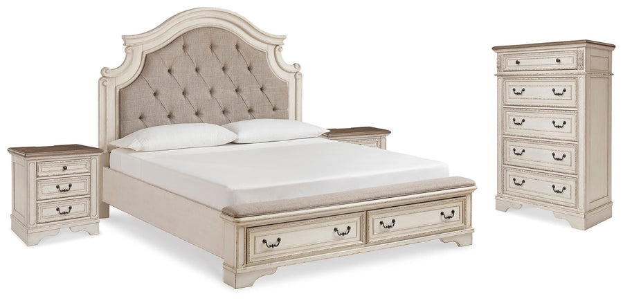 Realyn Storage Bed, Chest and 2 Nightstands