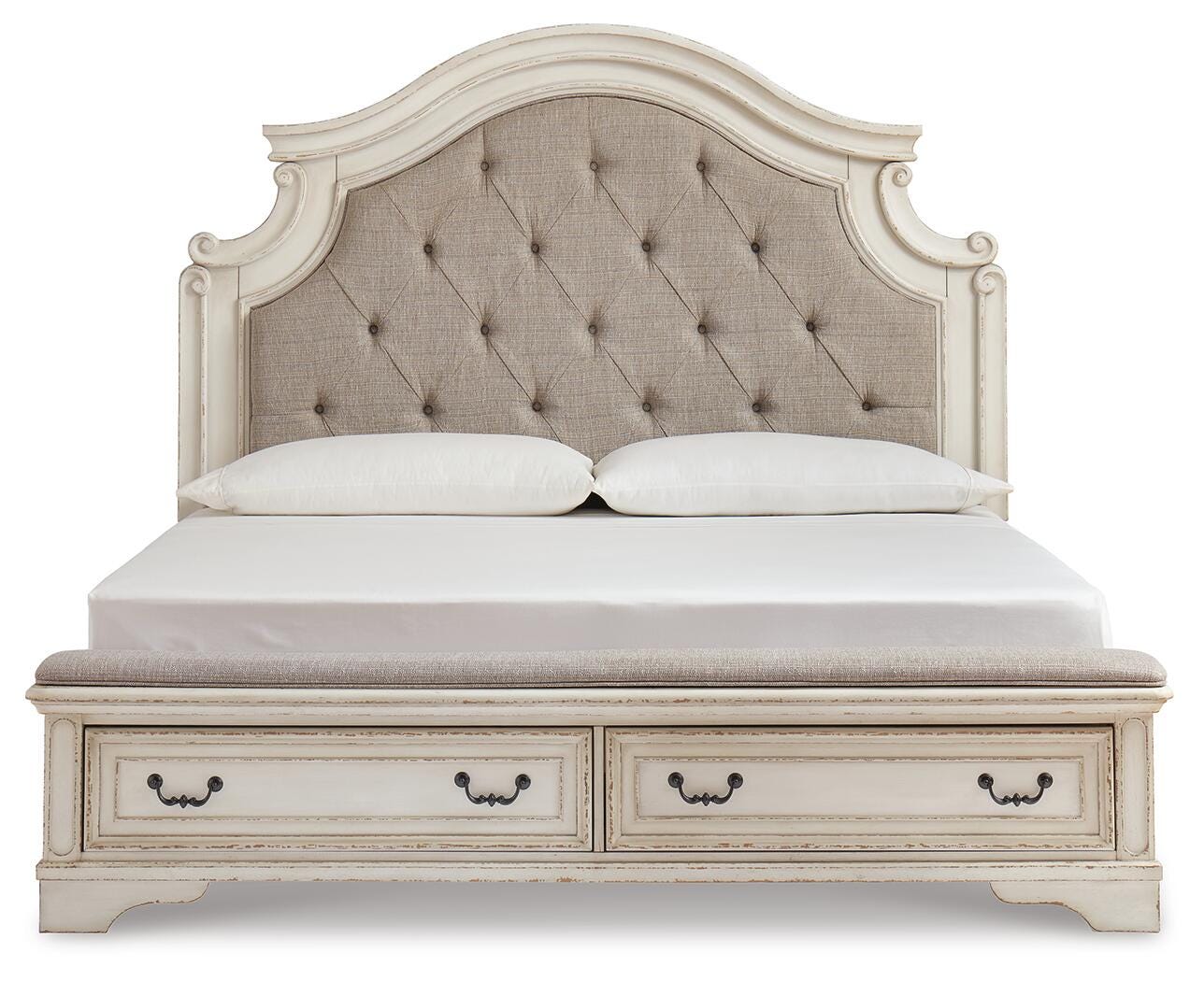 Realyn Storage Bed, Dresser, Mirror, Chest, Vanity with Stool and 2 Nightstands
