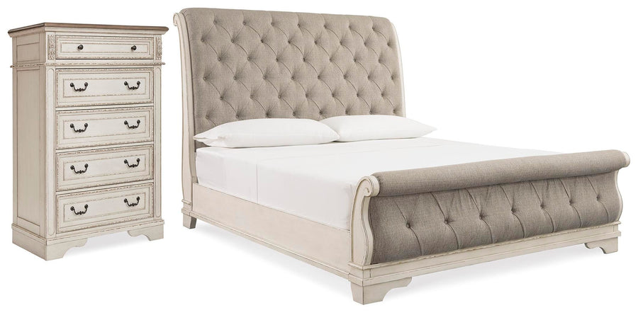 Realyn Upholstered Sleigh Bed and Chest