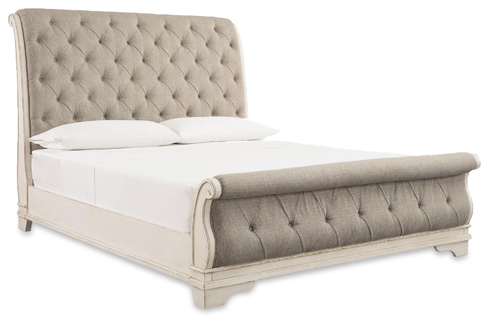 Realyn Upholstered Sleigh Bed, Dresser and 2 Nightstands