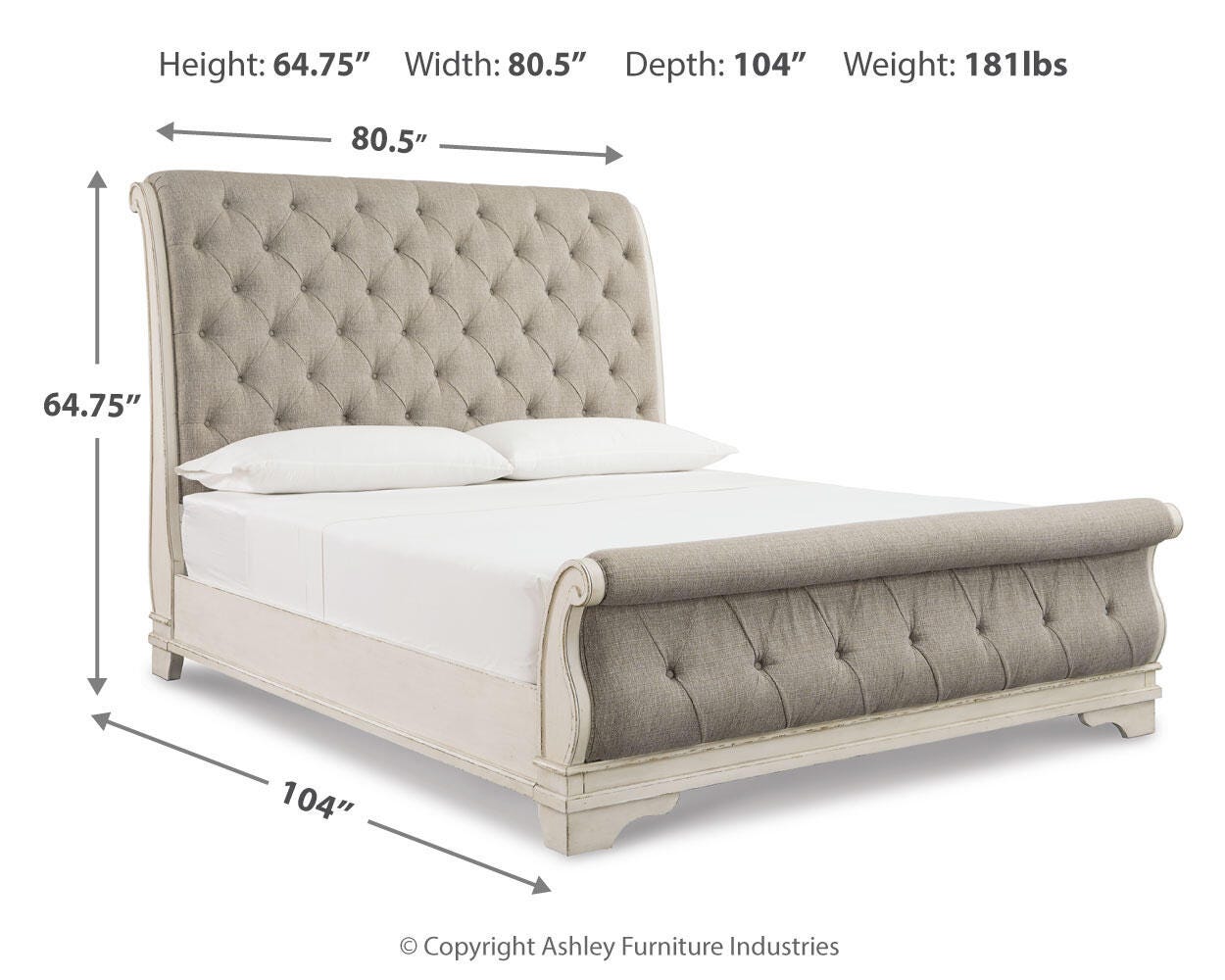 Realyn Upholstered Sleigh Bed, Dresser, Mirror and 2 Nightstands