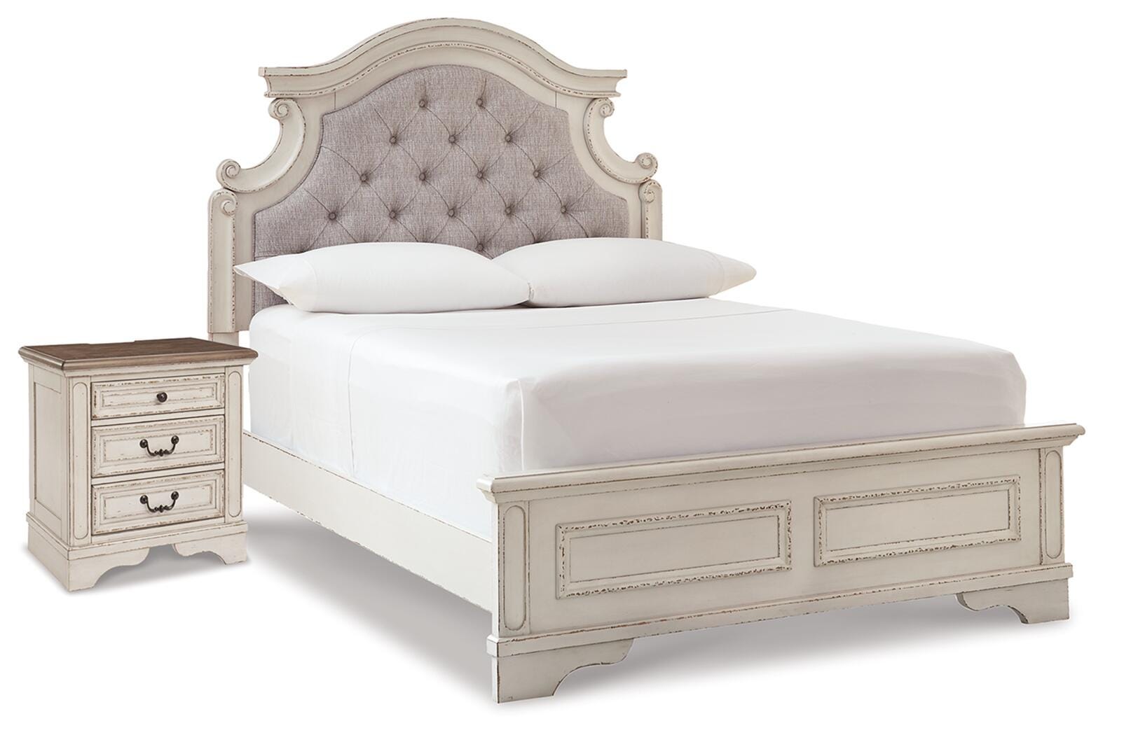 Realyn Upholstered Panel Bed and Nightstand