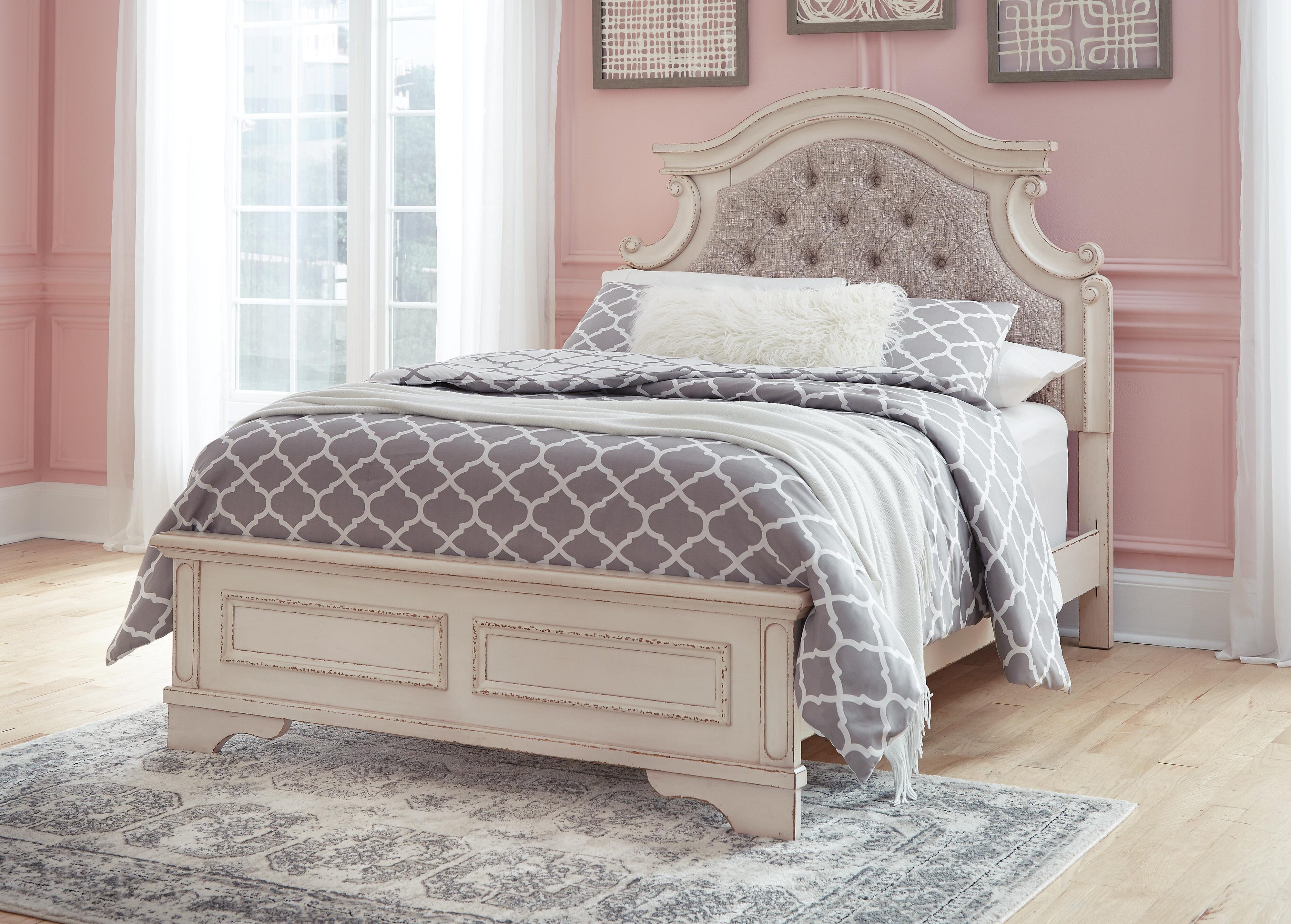 Realyn Upholstered Panel Bed with Dresser