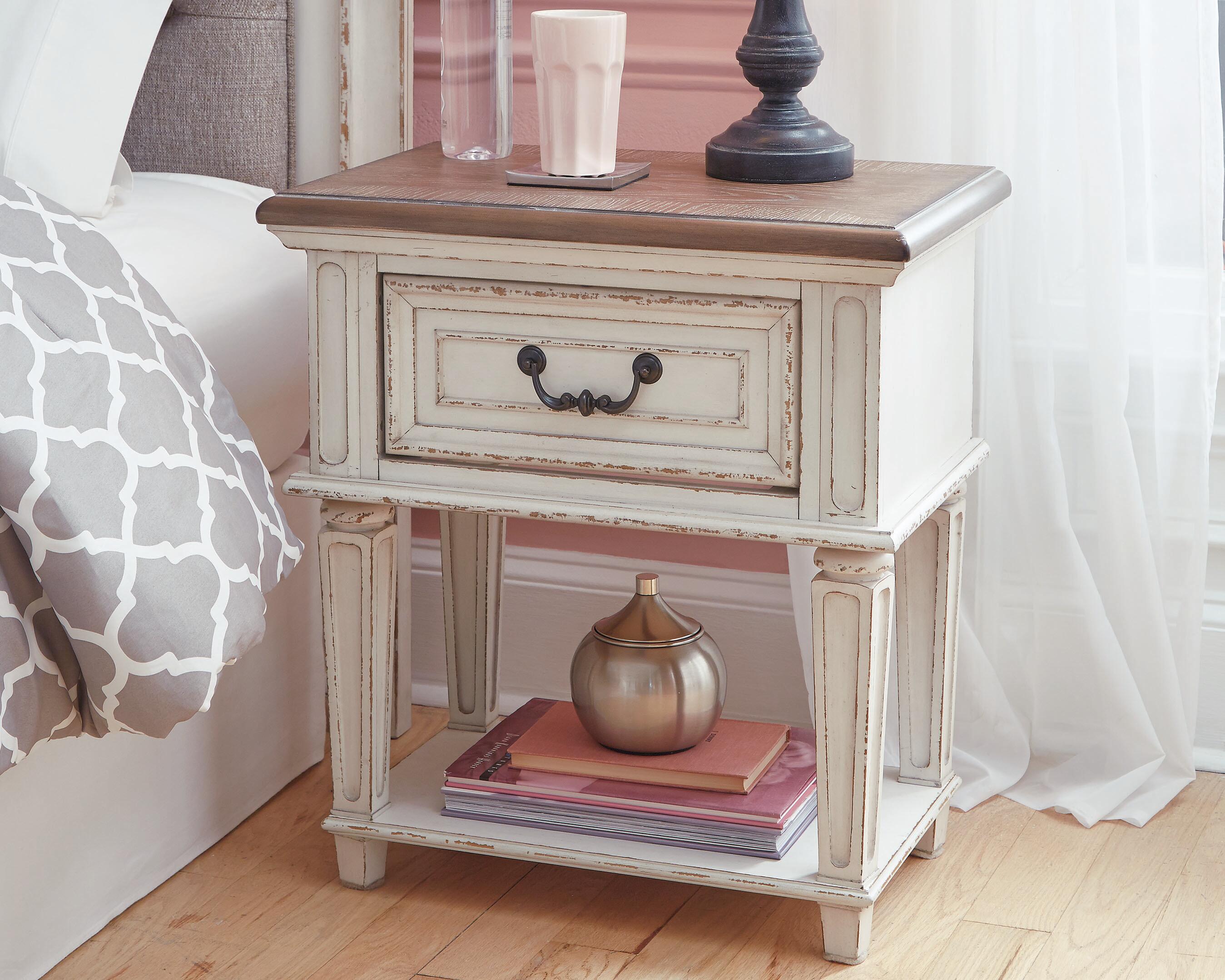 Realyn Panel Bed, Dresser, Mirror and Nightstand