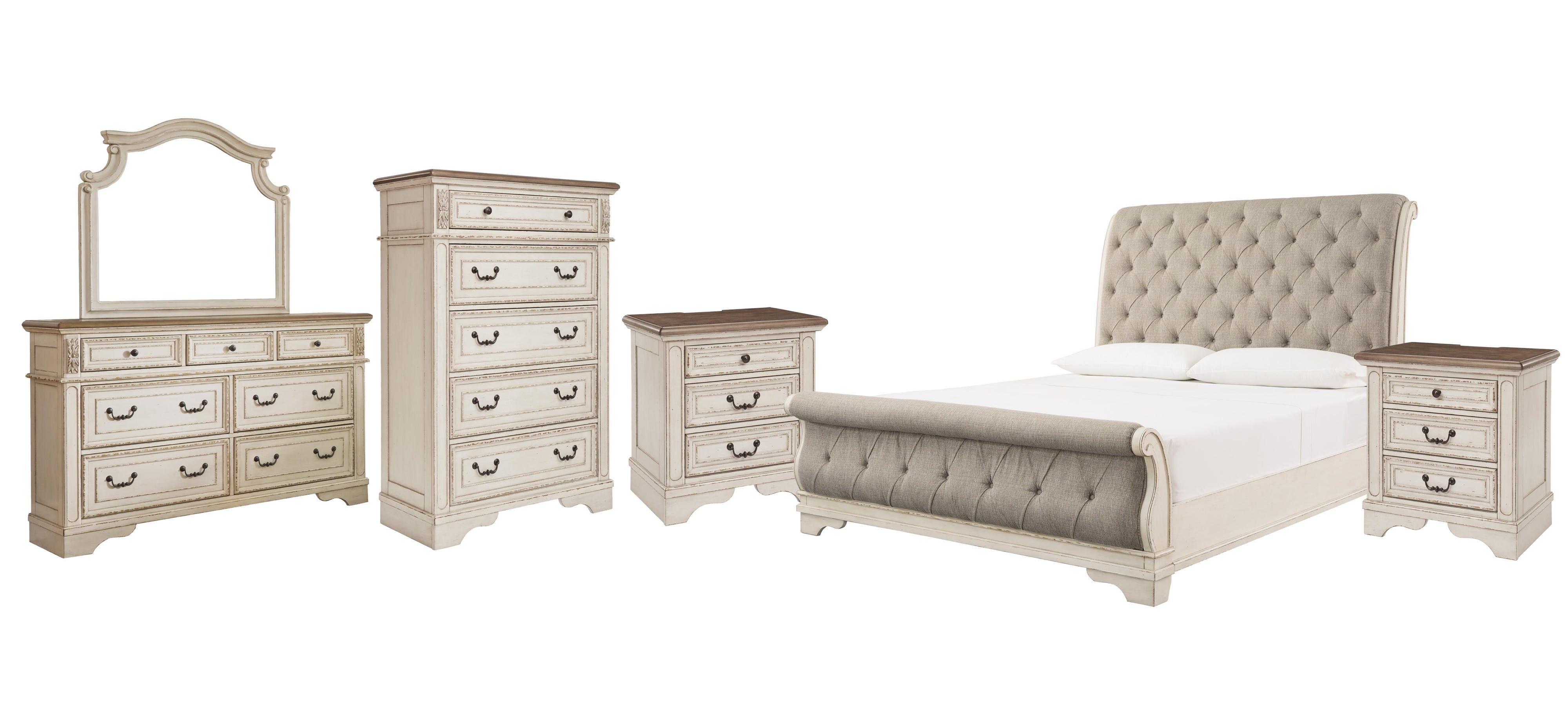 Realyn Sleigh Bed with Mirrored Dresser, Chest and 2 Nightstands