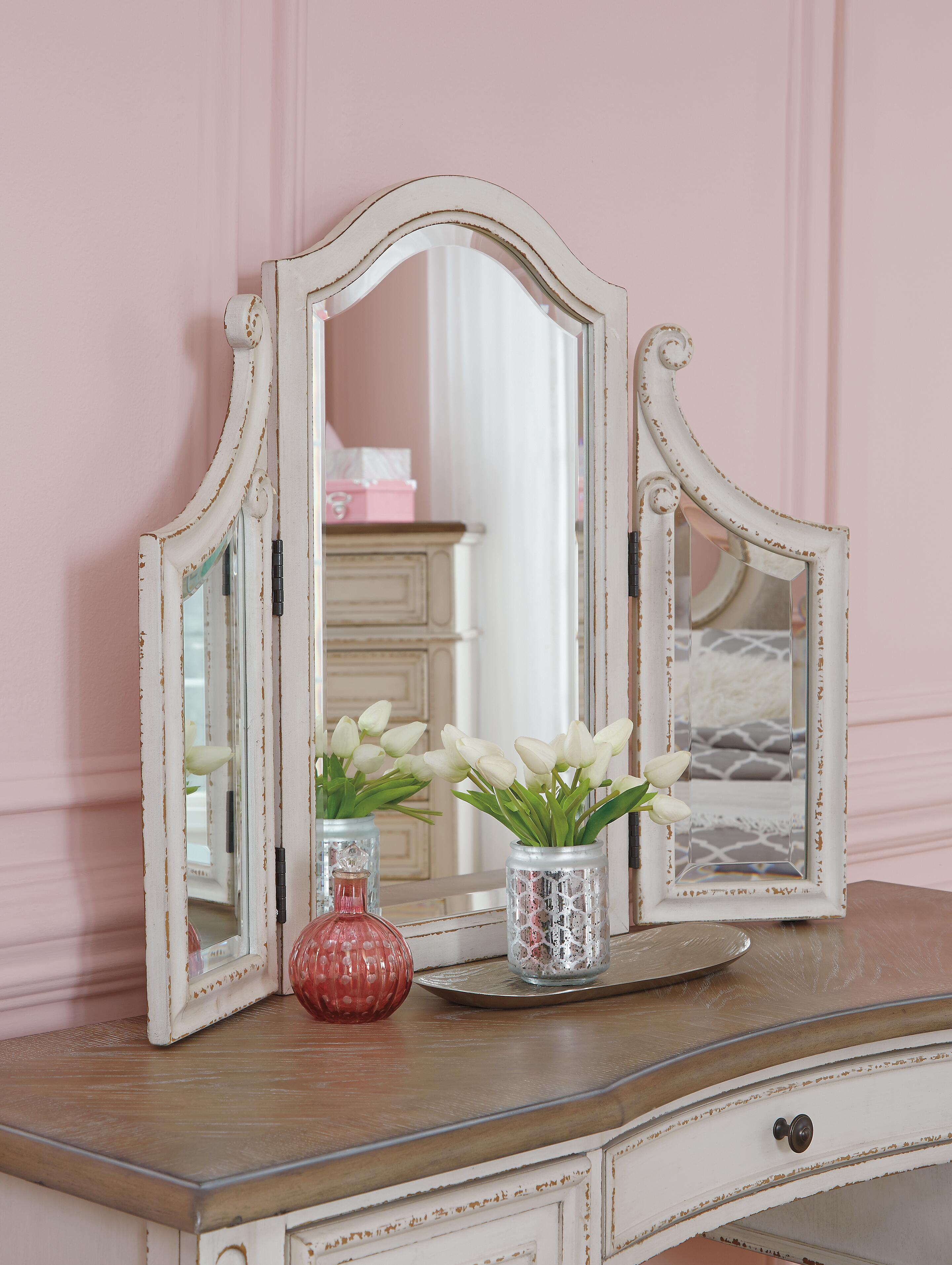 Realyn Panel Bed, Dresser, Mirror, Chest, Vanity and Nightstand