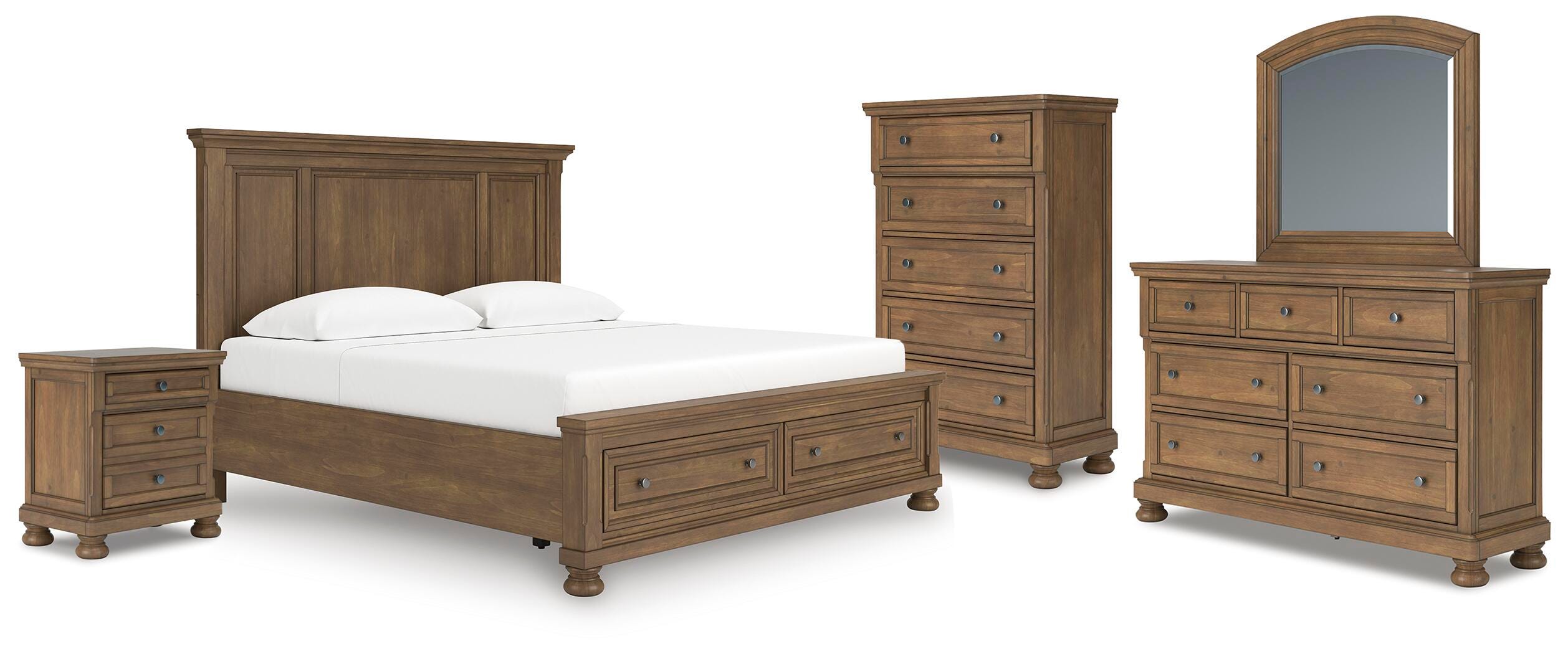 Feddinger Panel Storage Bed. Dresser, Mirror, Chest and Nightstand