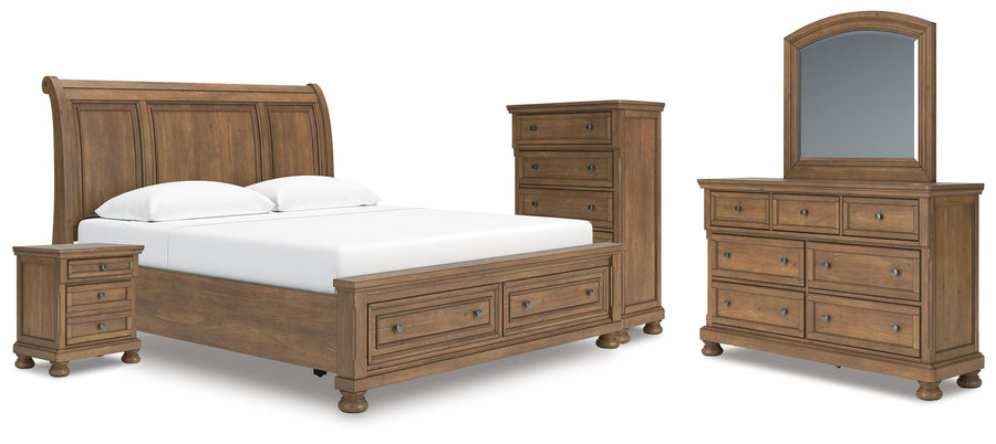 Feddinger Storage Sleigh Bed with Mirrored Dresser, Chest and Nightstand