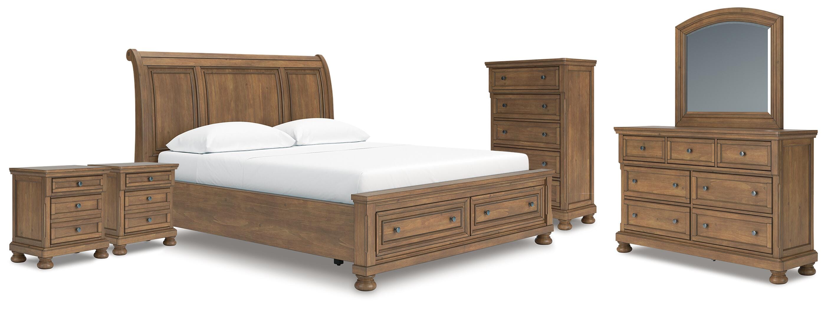 Feddinger Sleigh Bed, Dresser, Mirror, Chest and 2 Nightstands
