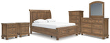 Feddinger Storage Sleigh Bed with Mirrored Dresser, Chest and 2 Nightstands
