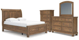 Feddinger Storage Sleigh Bed with Mirrored Dresser and Chest