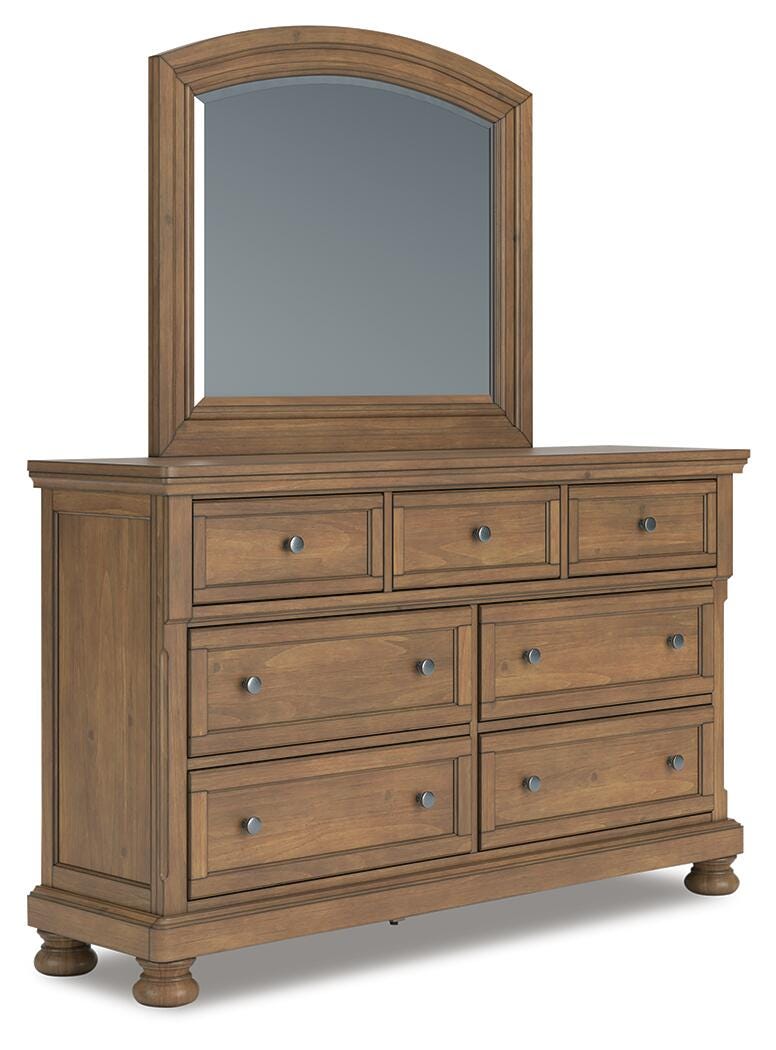 Feddinger Storage Sleigh Bed with Mirrored Dresser, Chest and 2 Nightstands