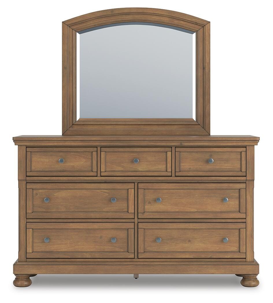Feddinger Storage Sleigh Bed with Mirrored Dresser and Nightstand