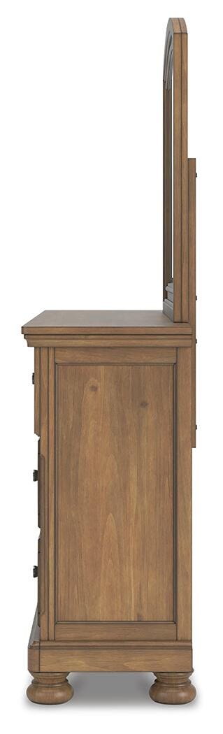 Feddinger Storage Sleigh Bed with Mirrored Dresser and 2 Nightstands