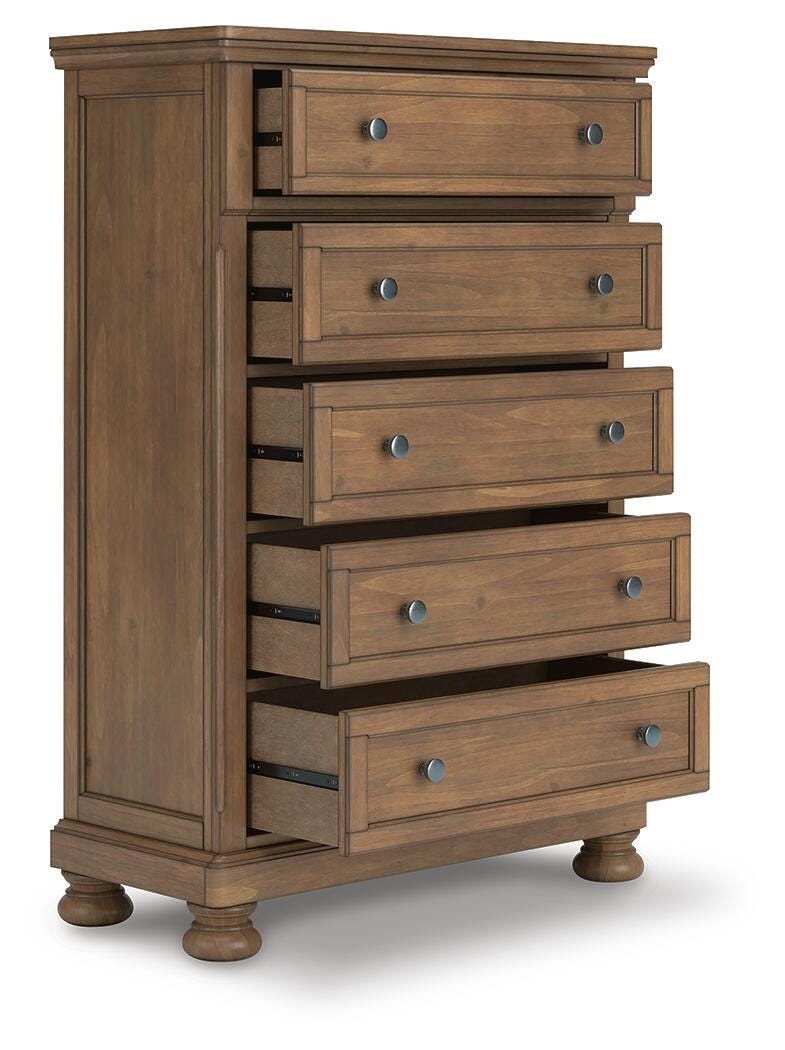 Feddinger Storage Sleigh Bed with Mirrored Dresser, Chest and Nightstand