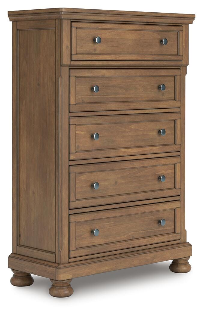 Feddinger Storage Sleigh Bed with Mirrored Dresser, Chest and 2 Nightstands