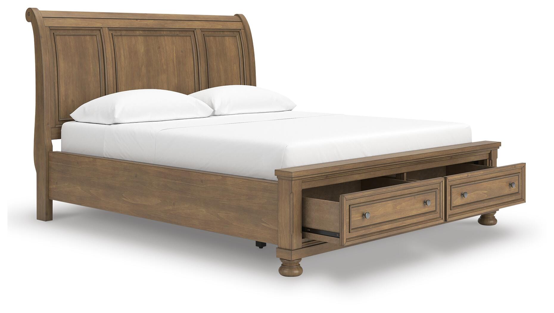 Feddinger Storage Sleigh Bed with Mirrored Dresser and Chest
