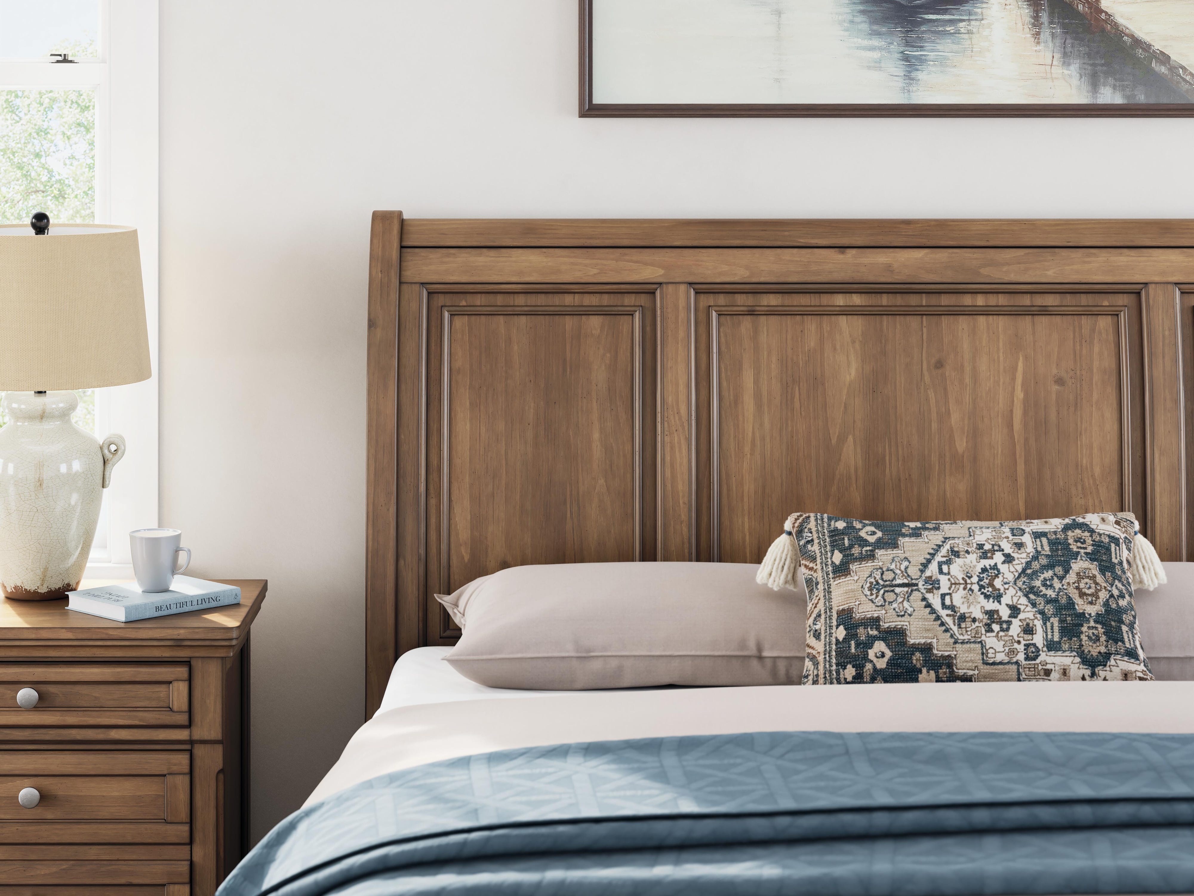 Feddinger Storage Sleigh Bed with Mirrored Dresser and Nightstand