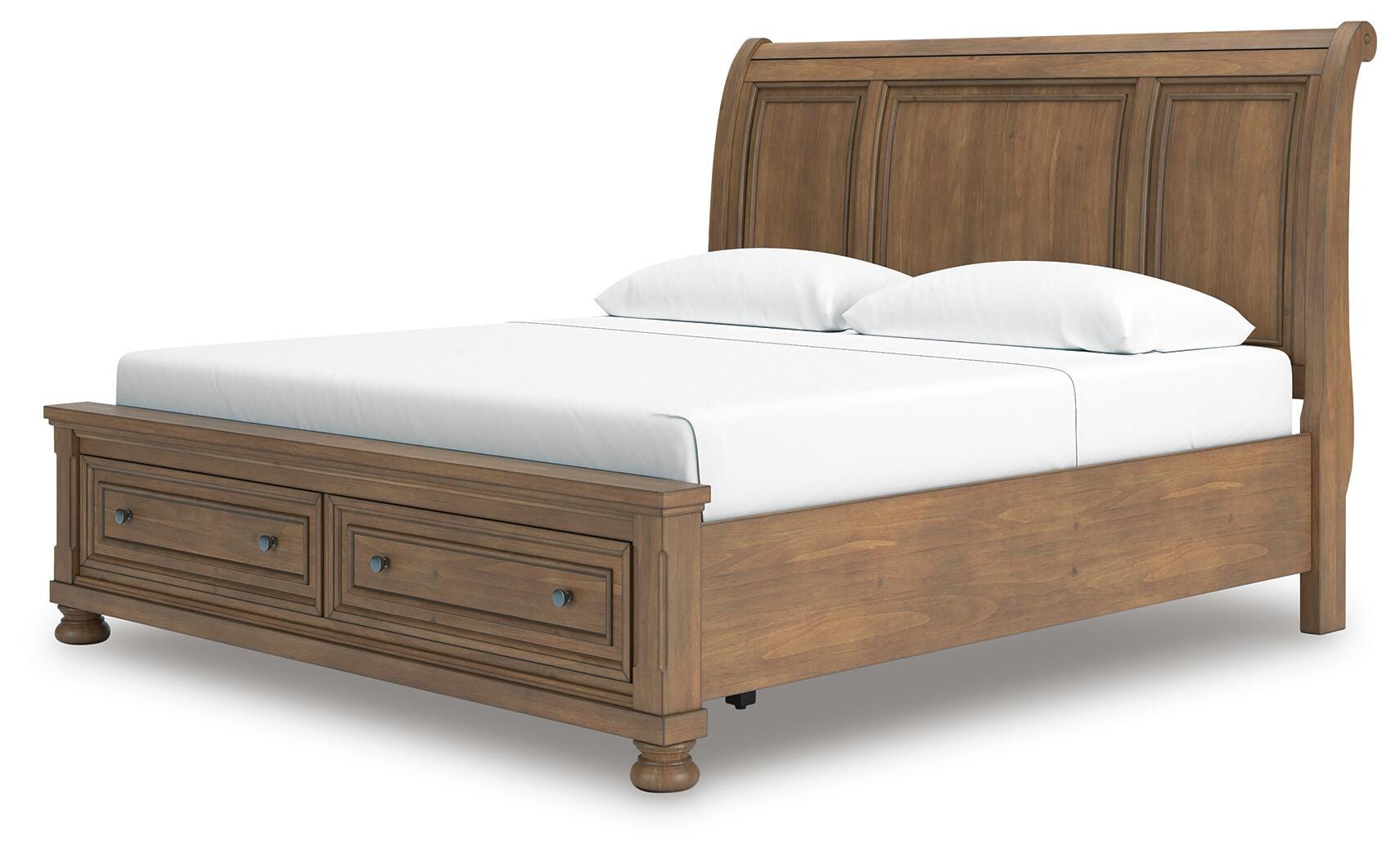 Feddinger Storage Sleigh Bed with Mirrored Dresser, Chest and 2 Nightstands
