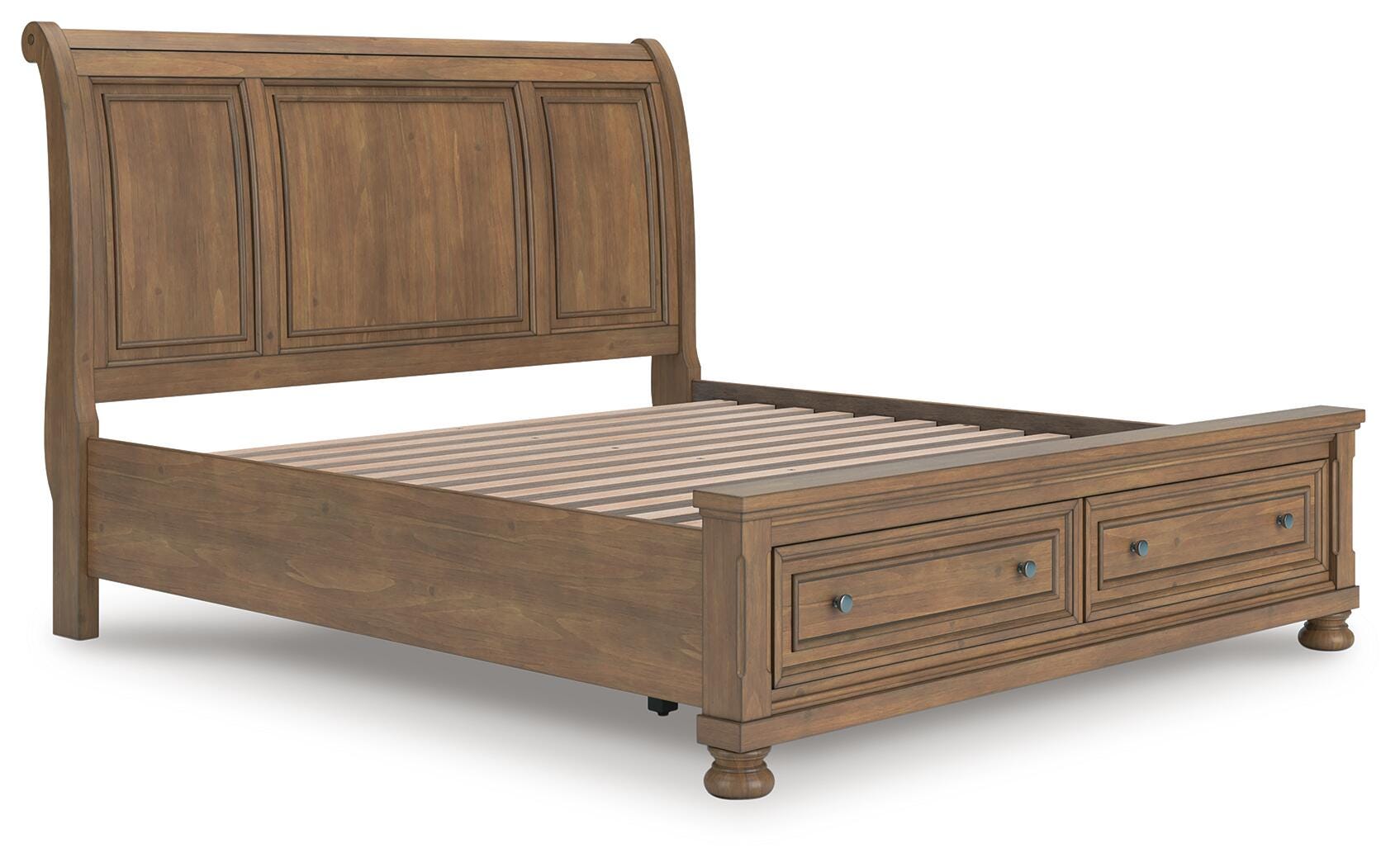 Feddinger Storage Sleigh Bed with Mirrored Dresser, Chest and 2 Nightstands