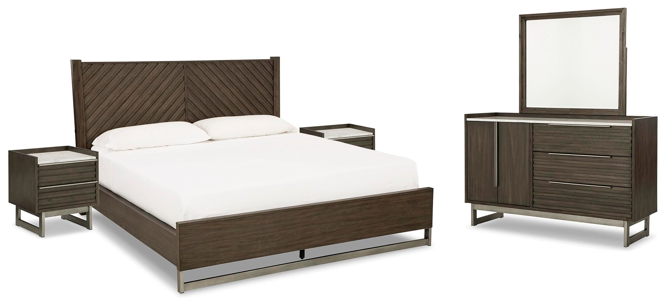 Arkenton Panel Bed with Mirrored Dresser and 2 Nightstands