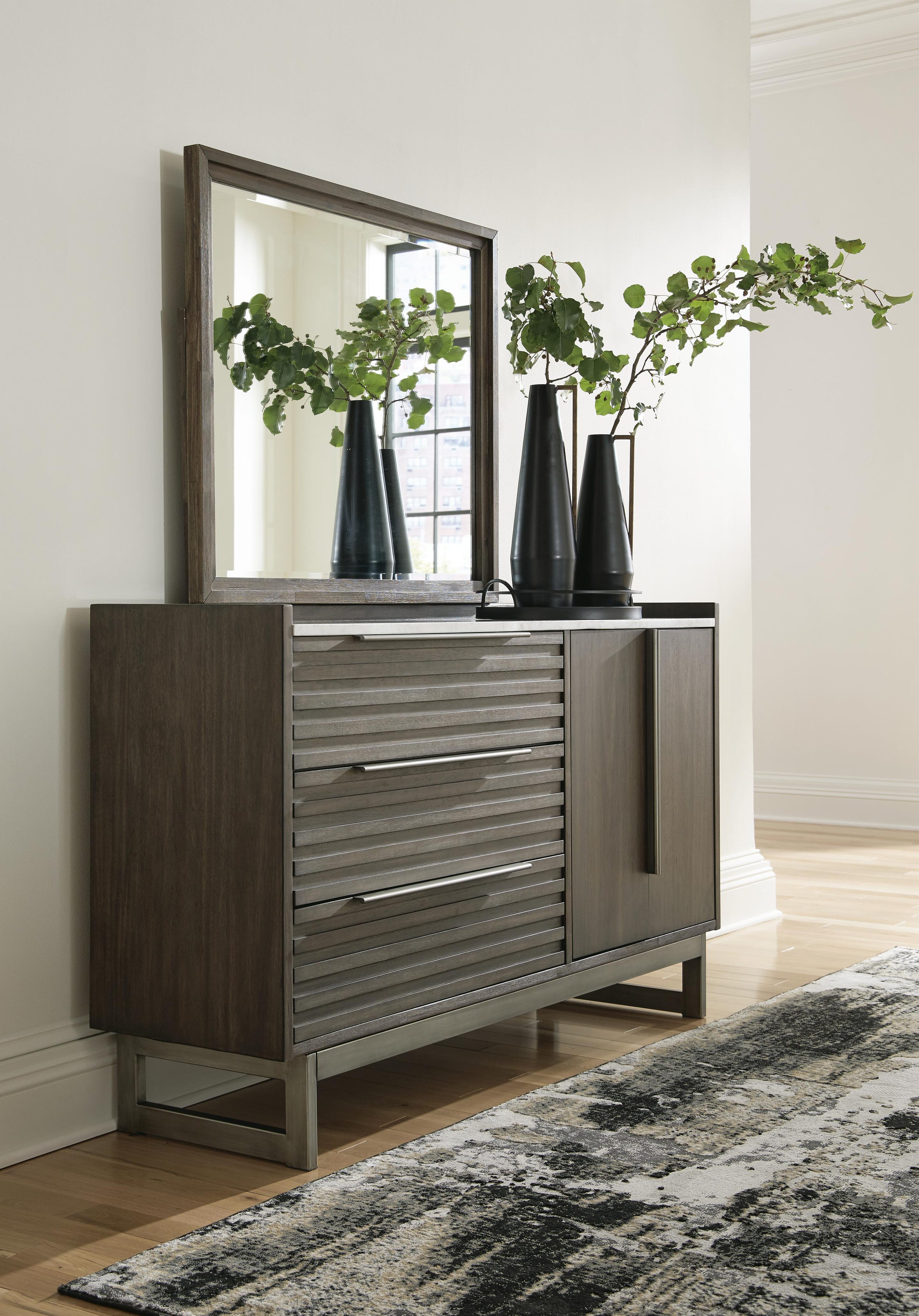 Arkenton Panel Bed with Mirrored Dresser
