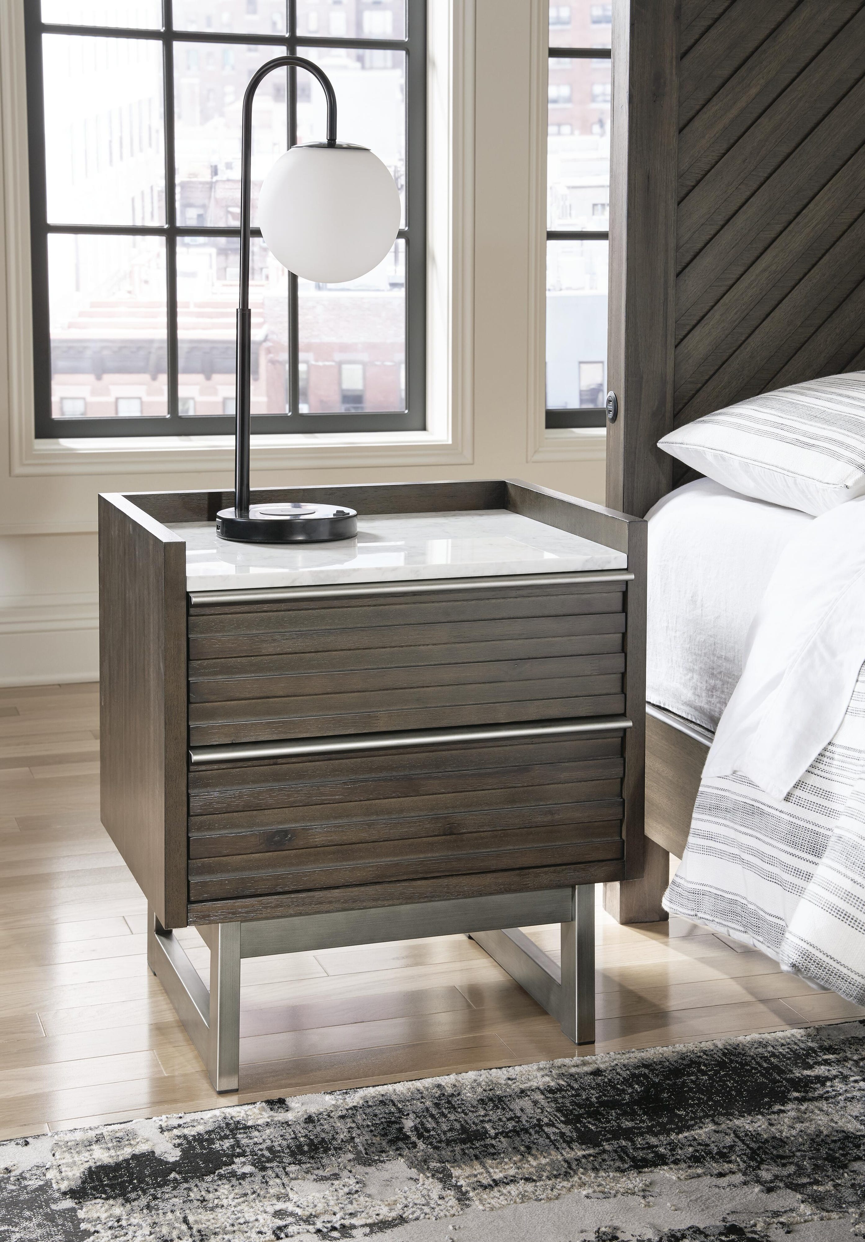 Arkenton Panel Bed with Mirrored Dresser and 2 Nightstands