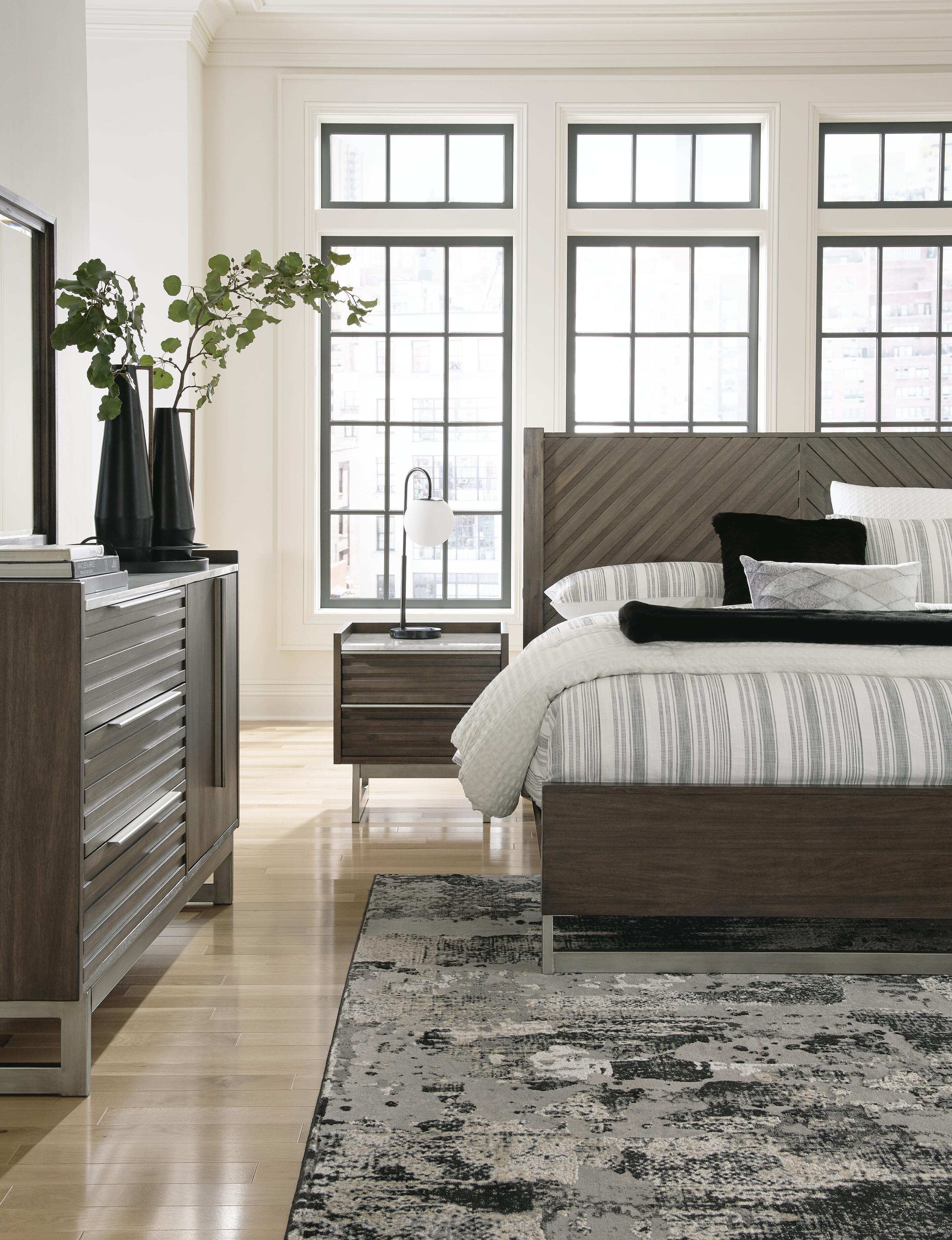 Arkenton Panel Bed with Mirrored Dresser and 2 Nightstands
