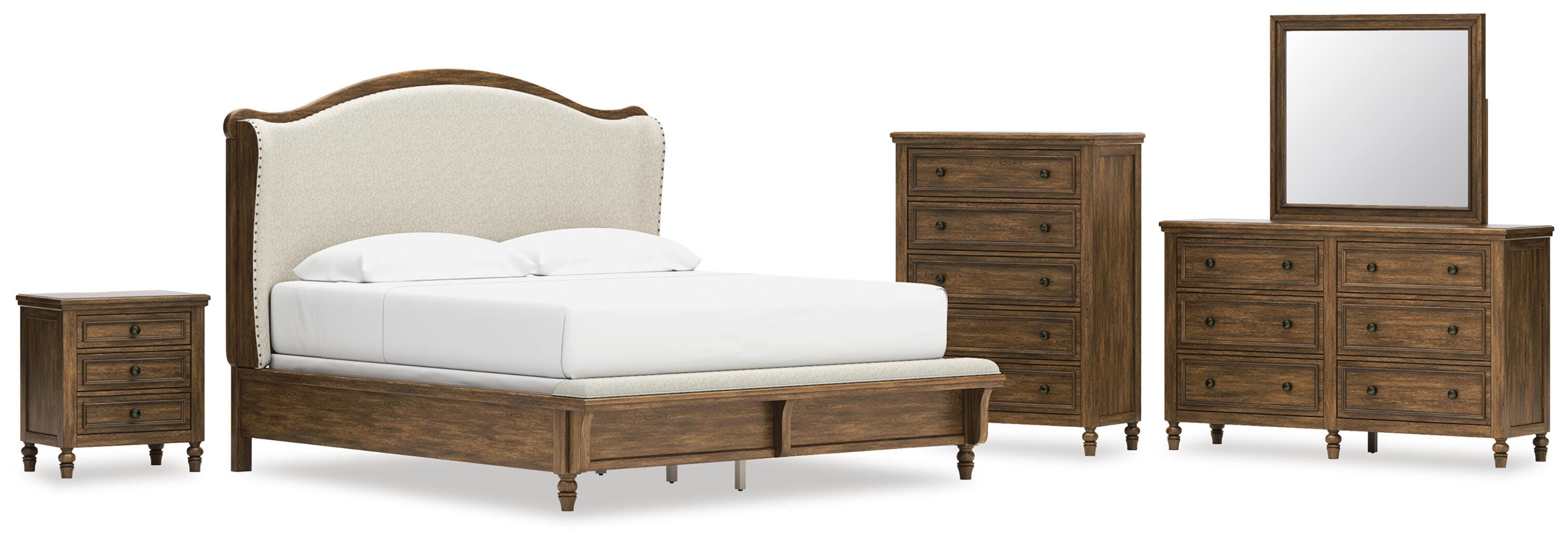Sturlayne Upholstered Panel Bed, Dresser, Mirror, Chest and Nightstand