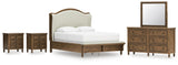 Sturlayne Upholstered Panel Bed, Dresser, Mirror and 2 Nightstands