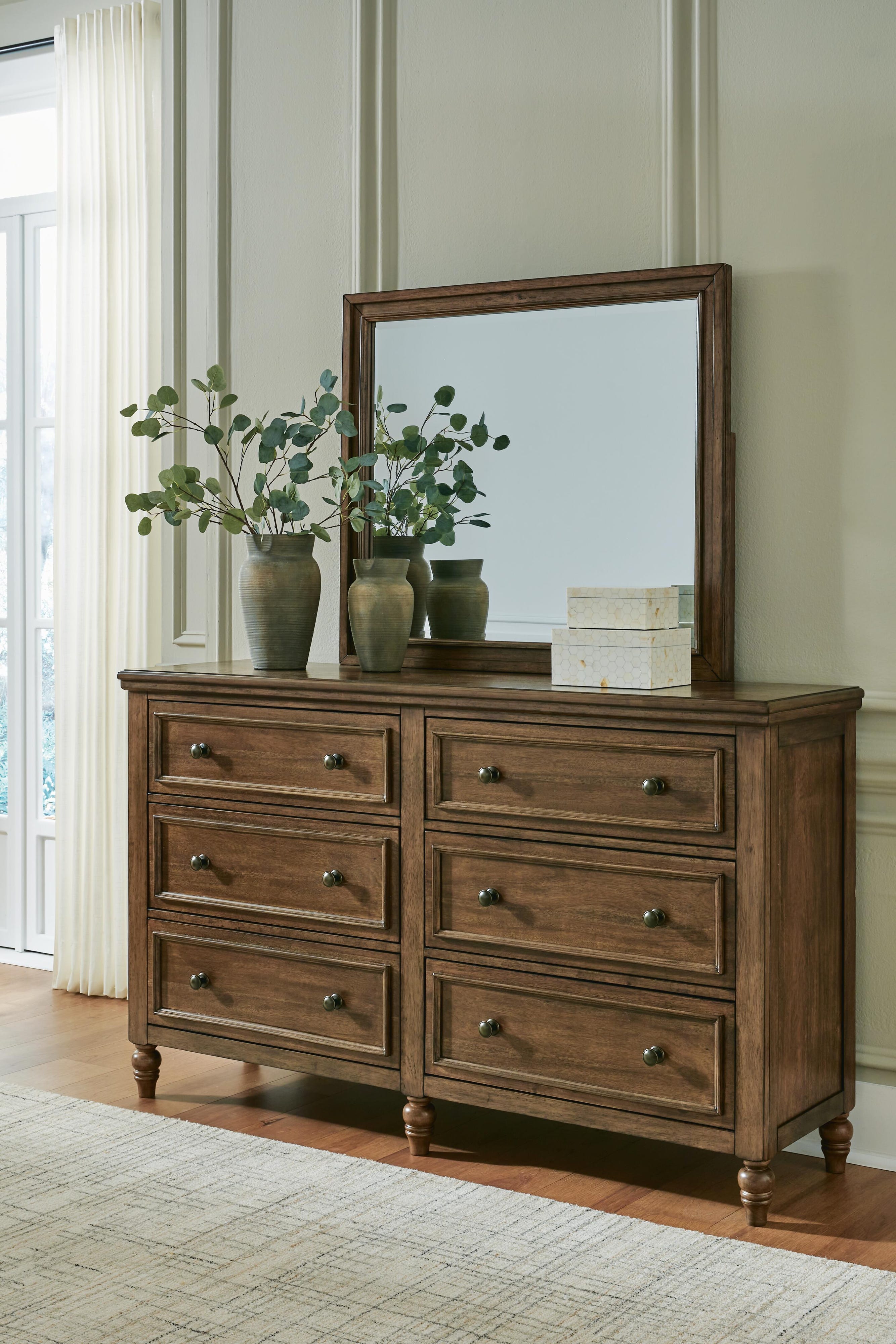 Sturlayne Upholstered Panel Bed, Dresser and Mirror