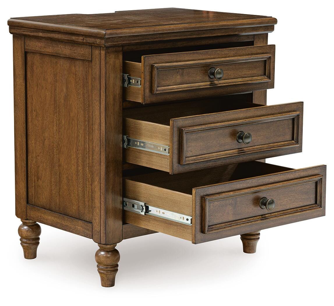 Sturlayne Upholstered Panel Bed, Dresser, Mirror and Nightstand