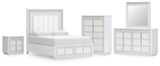 Chalanna Upholstered Storage Bed, Dresser, Mirror, Chest and Nightstand