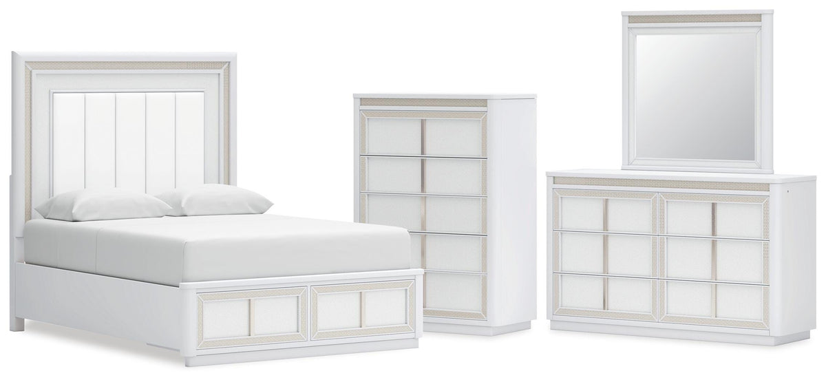 Chalanna Upholstered Storage Bed, Dresser, Mirror and Chest