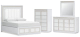 Chalanna Upholstered Storage Bed, Dresser, Mirror and Chest