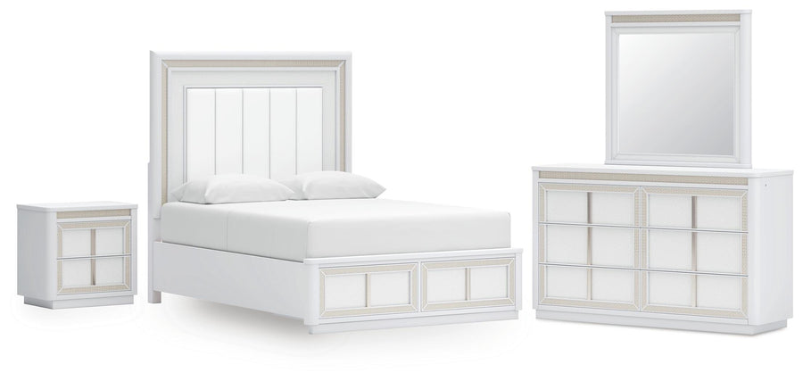 Chalanna Upholstered Storage Bed, Dresser, Mirror and Nightstand