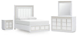 Chalanna Upholstered Storage Bed, Dresser, Mirror and Nightstand